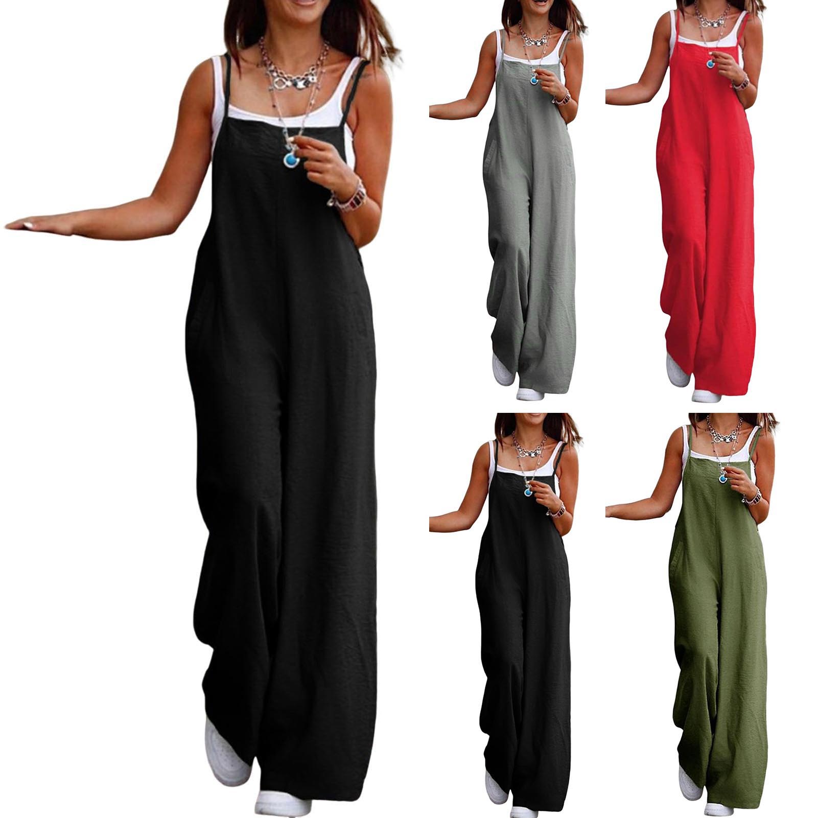 Bib Long Sleeve - Jumpsuit Longgar Kasual Wanita Spaghetti Panjang