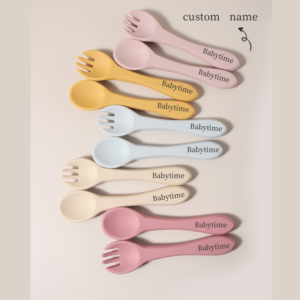 Baby Food Lunch - Nama Kustom 1 Pasang Sendok dan